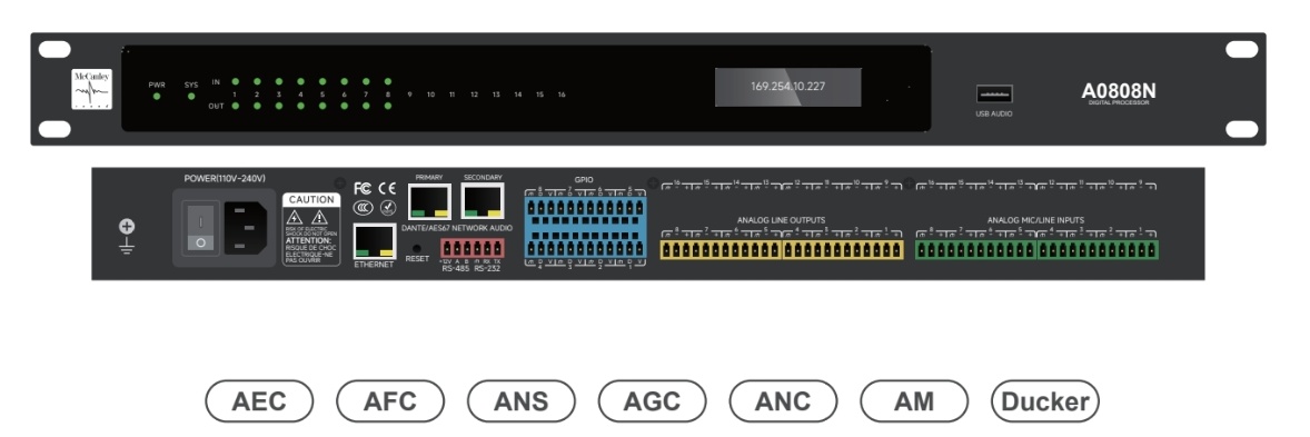 A0808N ,8×8 Configurable Digital Audio Processor  Dante