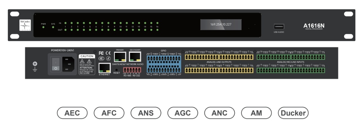 A1616N , 16×16 Configurable Digital Audio Processor  Dante